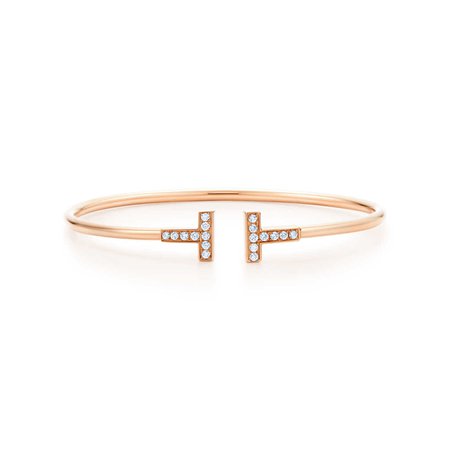 Tiffany T diamond wire bracelet in 18k rose gold, medium. | Tiffany & Co.
