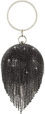 Womans Round Clutch Ball Handbag Dazzling Full Rhinestone Tassels Ring Handle Purse Evening Bag (Black): Handbags: Amazon.com