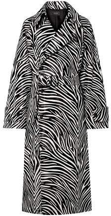 Stafford Belted Zebra-print Calf Hair Coat