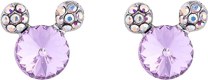 Amazon.com: Nana White Gold Plated Dainty Classic Animal Disney Mickey Mouse Stud Earrings with Round Shaped Birthstone Swarovski Cubic Zirconia Crystal Fashion Jewelry Gift for Girls (Light Purple): Clothing, Shoes & Jewelry