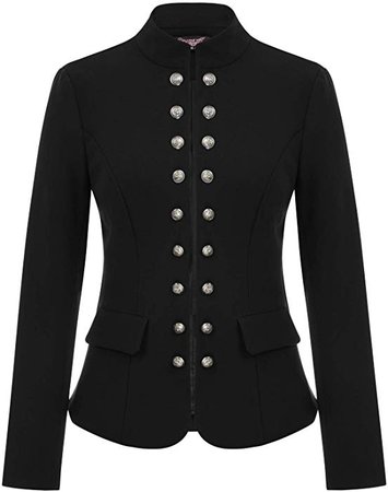 Womens Black Victorian Steampunk Military Jacket Open Front Blazer SL35-1 2XL Black at Amazon Women’s Clothing store: