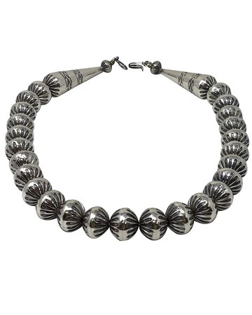 Jeffrey Nelson Navajo Handmade Fluted Silver Bead Necklace