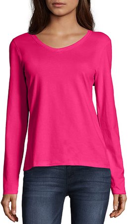Amazon.com: Hanes Long Sleeve T-Shirt with V-Neck for Women, M, Pink Swish : Clothing, Shoes & Jewelry