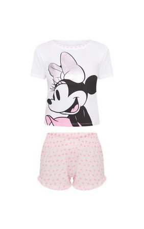 Pale Pink DISNEY Minnie Mouse Frill Detail Short Pyjama Set | PrettyLittleThing