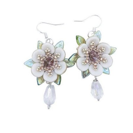 Beaded flower drop earrings art nouveau jewelry fairytale | Etsy