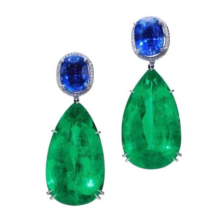Moussaieff, Colombian emerald and sapphire earrings