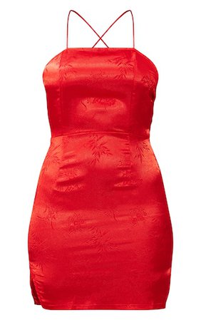 Red Satin Print Bodycon Dress | Dresses | PrettyLittleThing USA