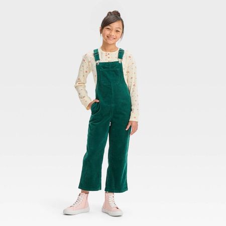Girls' Corduroy Wide Leg Overalls - Cat & Jack™ Forest Green Xl : Target
