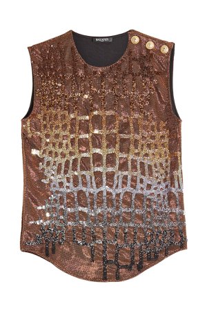 Sequin Embellished Tank with Embossed Buttons Gr. FR 34