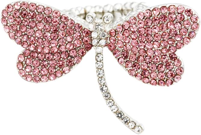 Amazon.com: Lavencious Dragonfly Design Rhinestone Stretch Statement Ring for Women Size for 7-9(Silver Pink): Clothing, Shoes & Jewelry