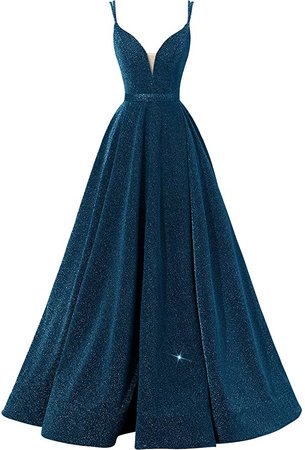 Women's Glittery Spaghetti V-Neck Prom Dresses Long Side Split Formal Evening Gowns at Amazon Women’s Clothing store