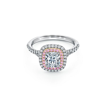 Tiffany Soleste Cushion-cut Double Halo Engagement Ring with Pink Diamonds in Platinum