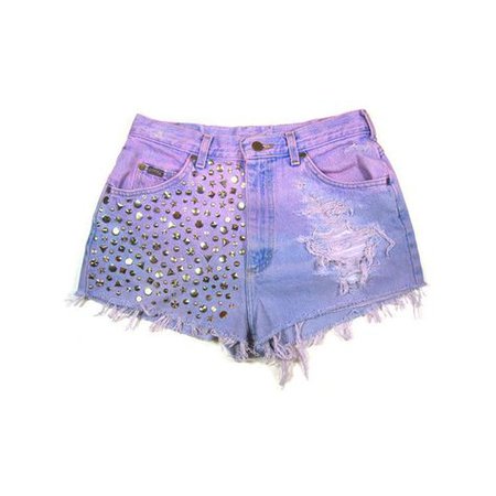 Pastel-Purple Dyed Denim Shorts