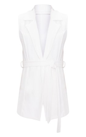 White Sleeveless Belted Blazer | PrettyLittleThing