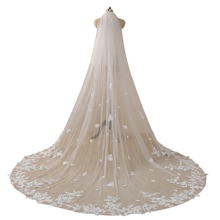 Vintage Flowery Wedding Veil, Blusher Floral Cathedral Veil,Floral Lace 2 tier Veil,Flowery Chapel Wedding Veil,Lace Chapel Length Veil,Veil