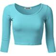 Amazon.com: OThread & Co. Women's Crop Tops Basic Stretchy Scoop Neck 3/4 Sleeve T-Shirt (Medium, Navy) : Clothing, Shoes & Jewelry