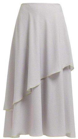 Draped Polka Dot Crepe Midi Skirt - Womens - Grey Multi