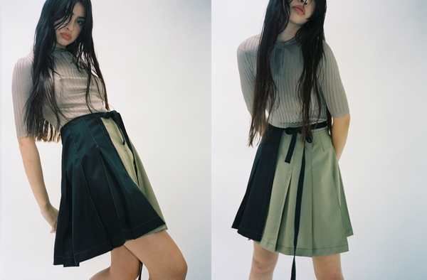 Helena Manzano Wrap Pleated Skirt - Green/Cream | Garmentory