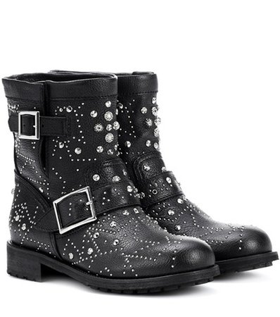 Youth embellished leather ankle boots