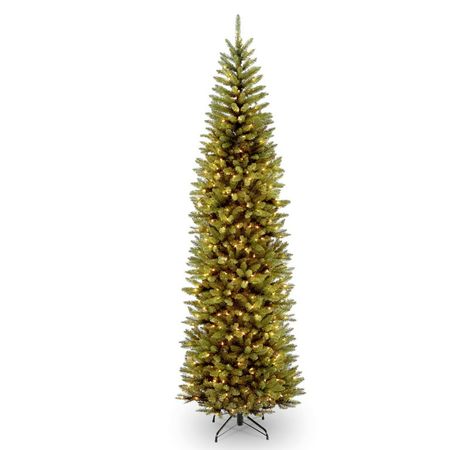 National Tree Company Artificial Pre-Lit Slim Christmas Tree, Green, Kingswood Fir, White Lights, Includes Stand, 10 Feet - Walmart.com
