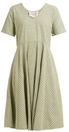 Luella Striped Cotton Dress - Womens - Green Multi