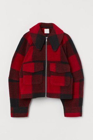 Collared Jacket - Red/black checked - Ladies | H&M US