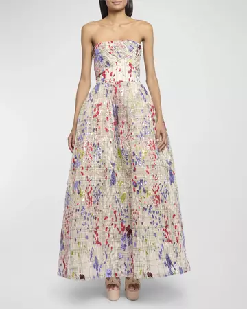 Elie Saab Strapless Sequin Embroidered Yarn Check Gown | Neiman Marcus