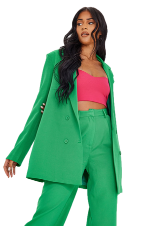 Tall Green Shoulder Pad Oversized Double Breasted Blazer