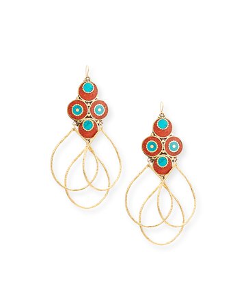 Devon Leigh Turquoise & Coral Triple Hoop Earrings