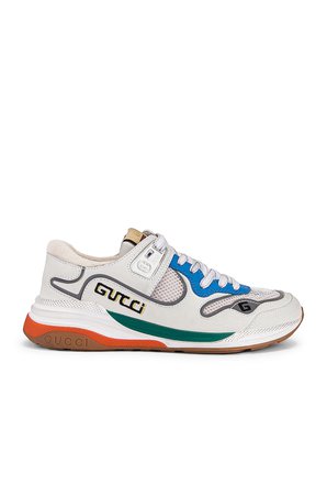 Gucci G Line Sneakers in White & Silver | FWRD