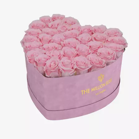 Heart Light Pink Suede Box | Light Pink Roses | The Million Roses