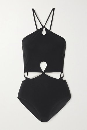 Cutout Halterneck Swimsuit - Black