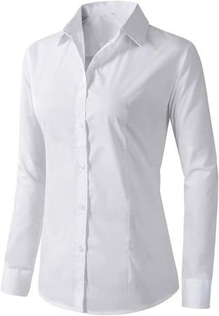 Women's Formal Work Wear White Simple Shirt (225 White, XS) at Amazon Women’s Clothing store