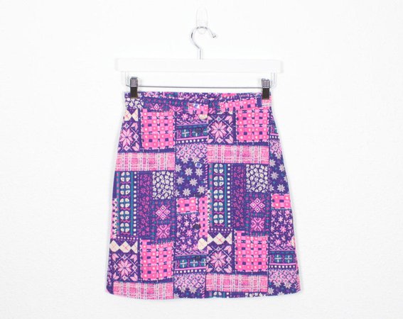 Vintage 70s Mini Skirt Pink Purple Bandana Patchwork Print | Etsy