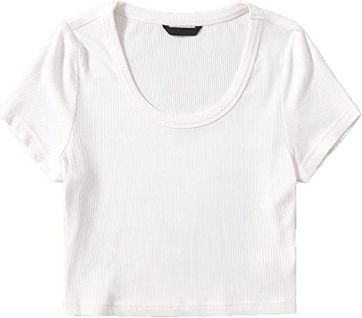 SweatyRocks Women's Short Sleeve Crop Top Ribbed Knit Scoop Neck Tee Shirt at Amazon Women’s Clothing store