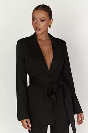 Arna Oversized Belted Blazer - Black - MESHKI