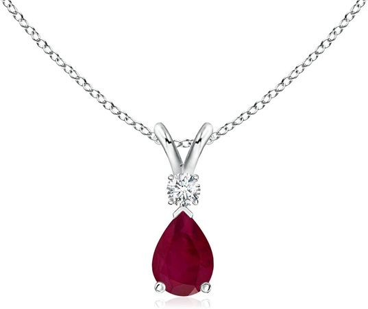 Amazon.com: Sterling Silver Natural Ruby Diamond Teardrop Pendant Necklace With 18" Chain (0.4 Cttw Ruby) : Clothing, Shoes & Jewelry