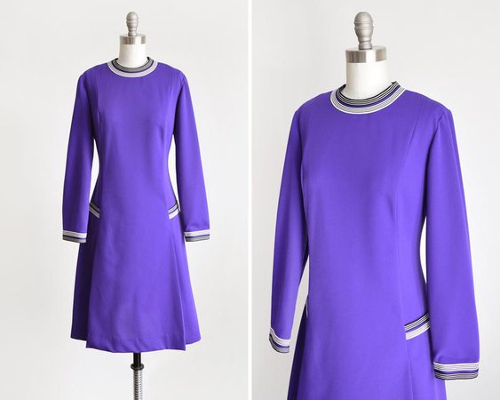 60s Purple Mod Dress Vintage 1960s dress Mid Century Long | Etsy