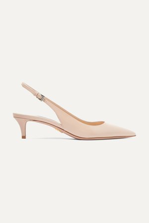 Neutral 45 glossed textured-leather slingback pumps | Prada | NET-A-PORTER