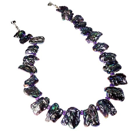 Peacock Pearl Tablet and Amethyst Accent Choker