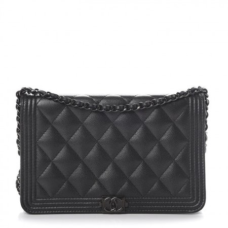 CHANEL Caviar Quilted Boy Wallet On Chain WOC So Black 591140