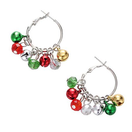 Christmas Bell Hoop Earrings - Hypoallergenic Christmas Jewelry Gift for Women Girls Cute Festive Earring Including Red Green White Yellow Jingle Bell Dangle, Great Gift Idea: Jewelry