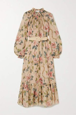 Kirra Belted Cotton And Silk-blend Crepon Maxi Dress - Neutral