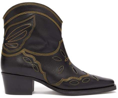 Texas Leather Ankle Boots - Womens - Black