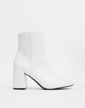 Bershka patent boot with block heel in white | ASOS