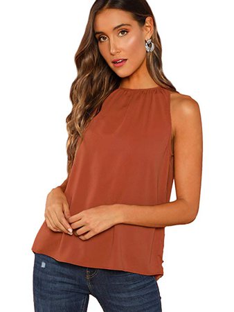 Verdusa Women's Casual Sleeveless Keyhole Back Scallop Halter Cami Top Pink M at Amazon Women’s Clothing store