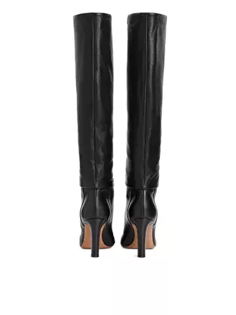 Knee-High Slouch Leather Boots - Black - Shoes - ARKET SE