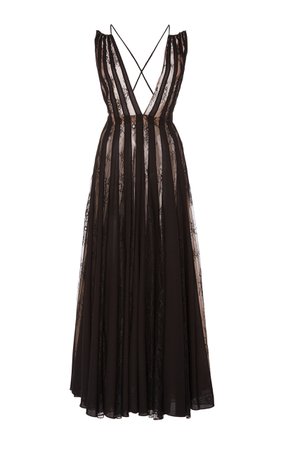 Oscar de la Renta Lace-Paneled Pleated Midi Dress