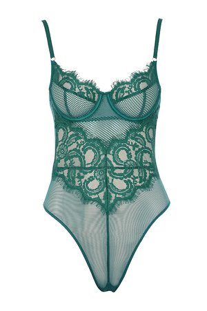 Intimates : 'Nadia' Green Lace Bodysuit
