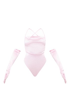 Pink Satin Cowl Halterneck Bodysuit | Tops | PrettyLittleThing USA